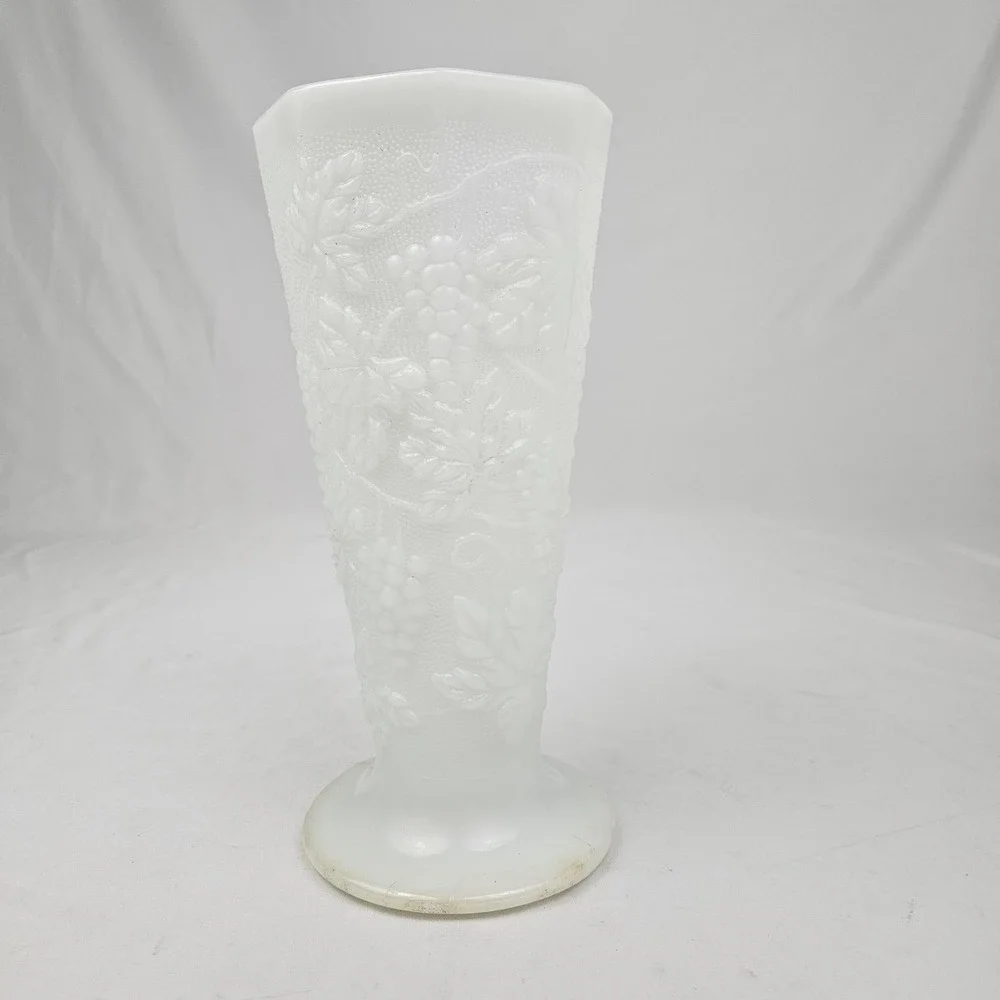 Westmorland Milk Glass Flower Vase Vintage Raised Grape Pattern